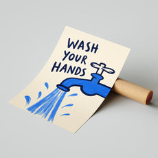 Plakat do łazienki Wash Your Hands z kranem mockup 6