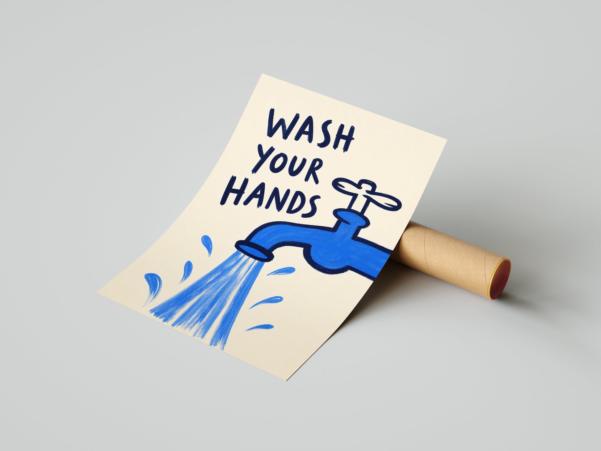 Plakat do łazienki Wash Your Hands z kranem mockup 6