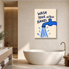 Plakat do łazienki Wash Your Hands z kranem mockup 1