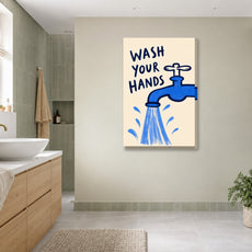Plakat do łazienki Wash Your Hands z kranem mockup 3