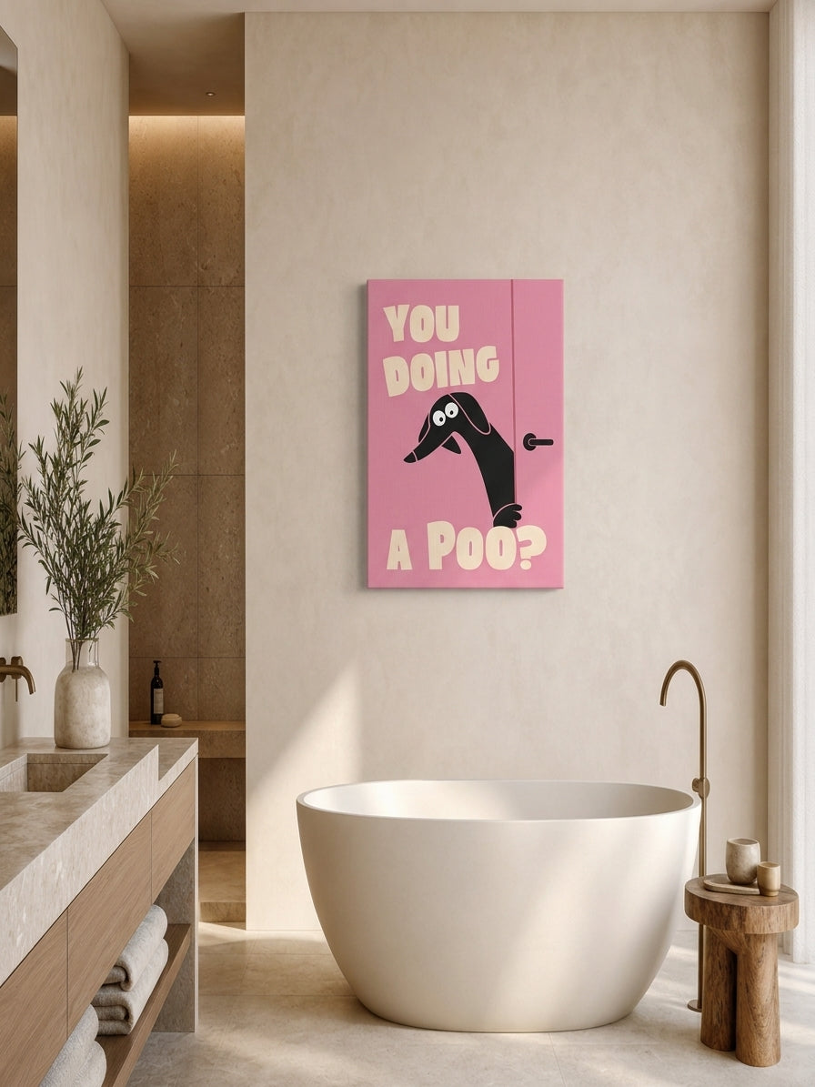 Plakat do łazienki You Doing a Poo? z jamnikiem glowne