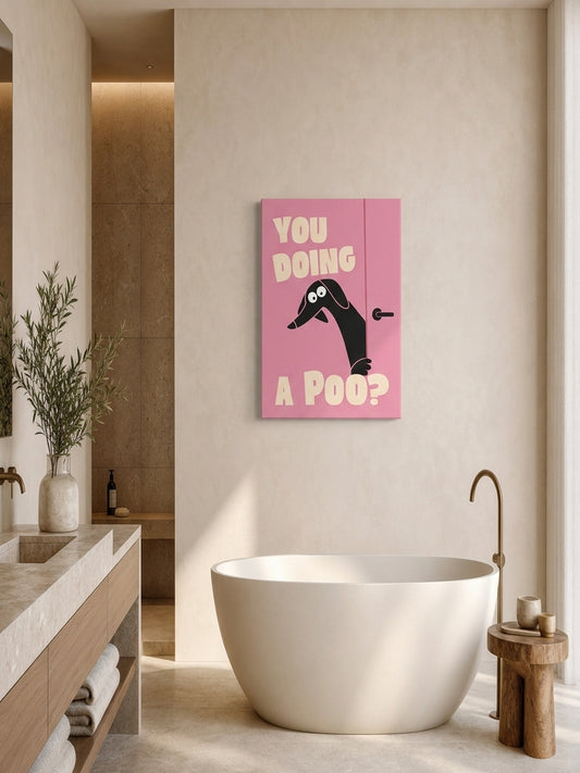 Plakat do łazienki You Doing a Poo? z jamnikiem glowne