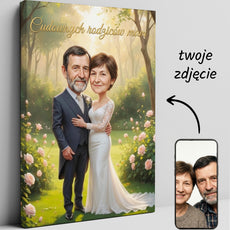Podziękowanie dla rodziców – karykatura ślubna w ogrodzie glowne