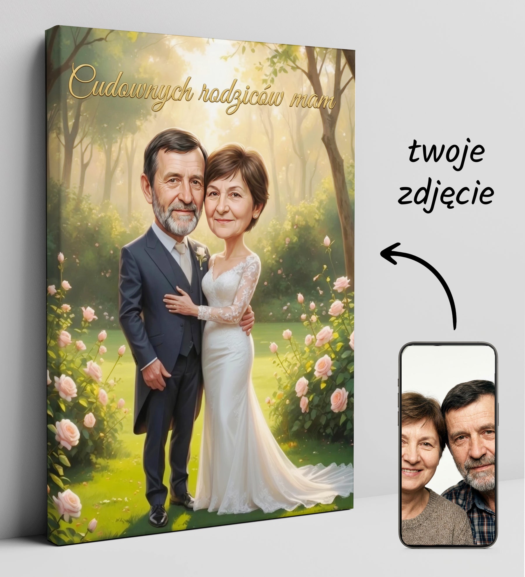 Podziękowanie dla rodziców – karykatura ślubna w ogrodzie glowne