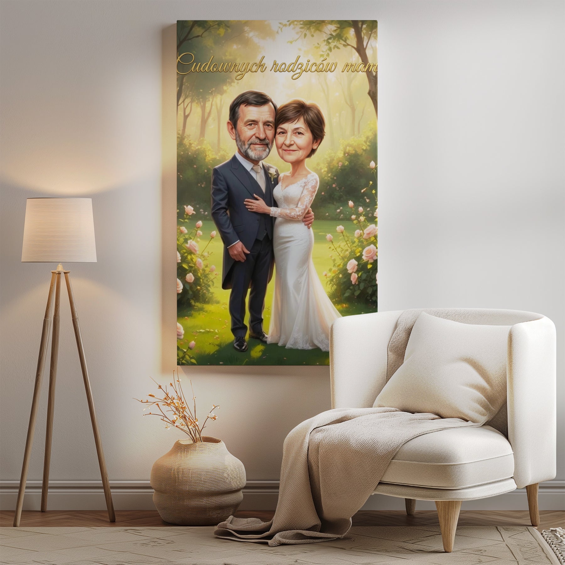 Podziękowanie dla rodziców – karykatura ślubna w ogrodzie mockup 6