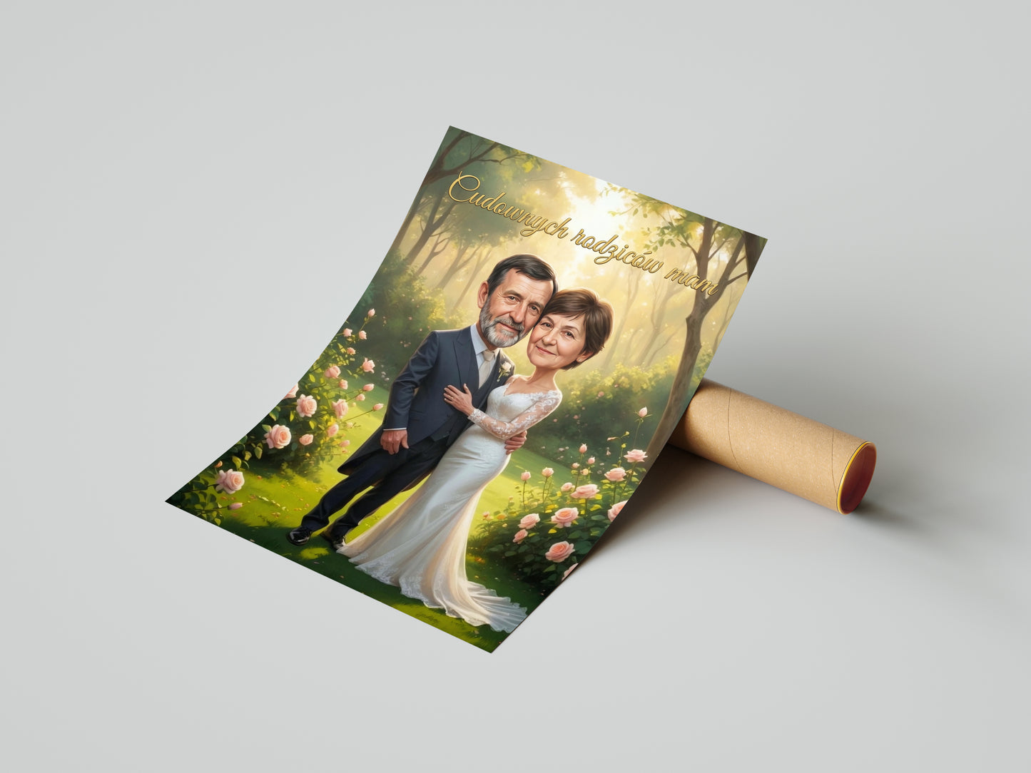 Podziękowanie dla rodziców – karykatura ślubna w ogrodzie mockup 8