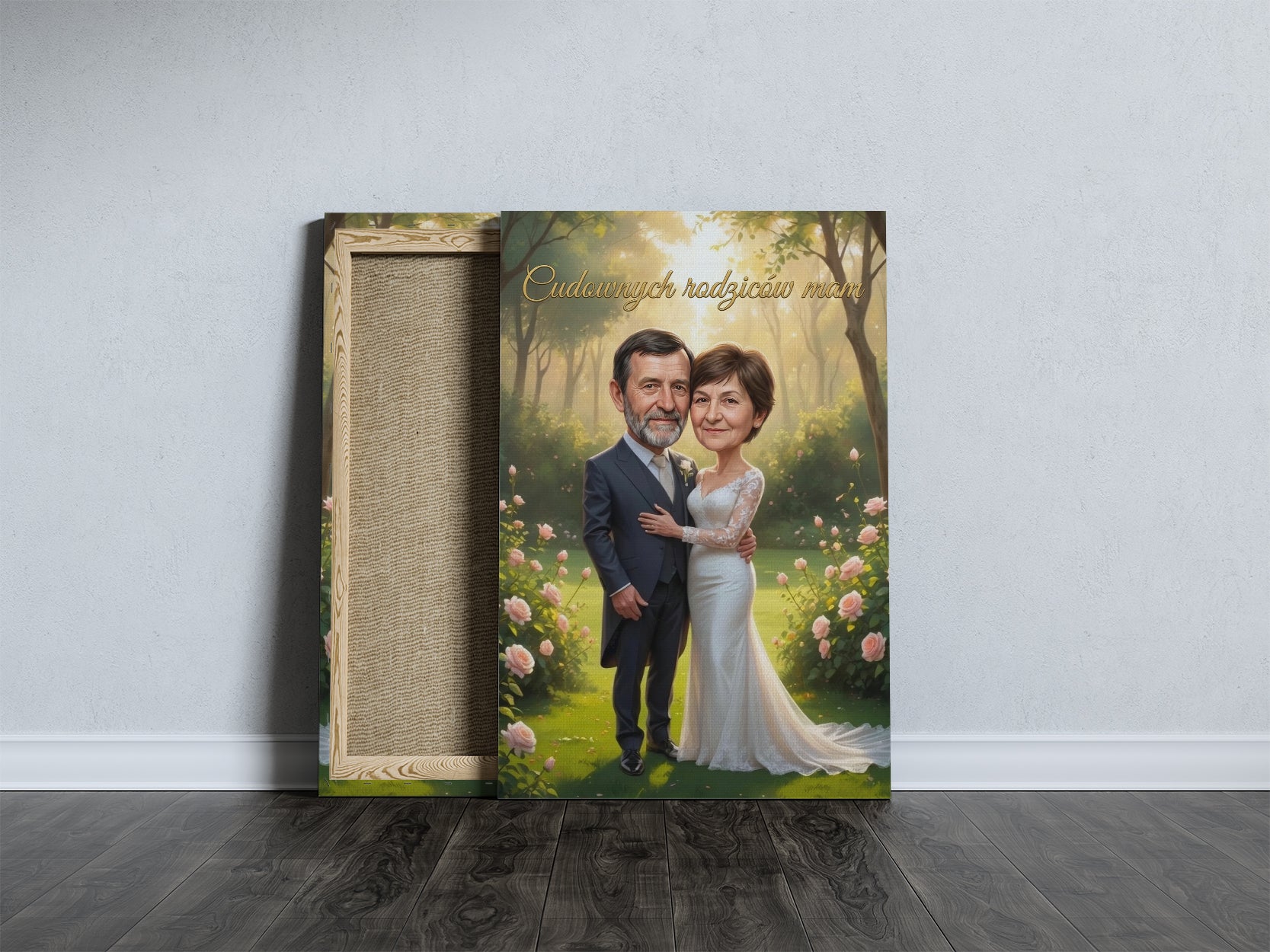 Podziękowanie dla rodziców – karykatura ślubna w ogrodzie mockup 9
