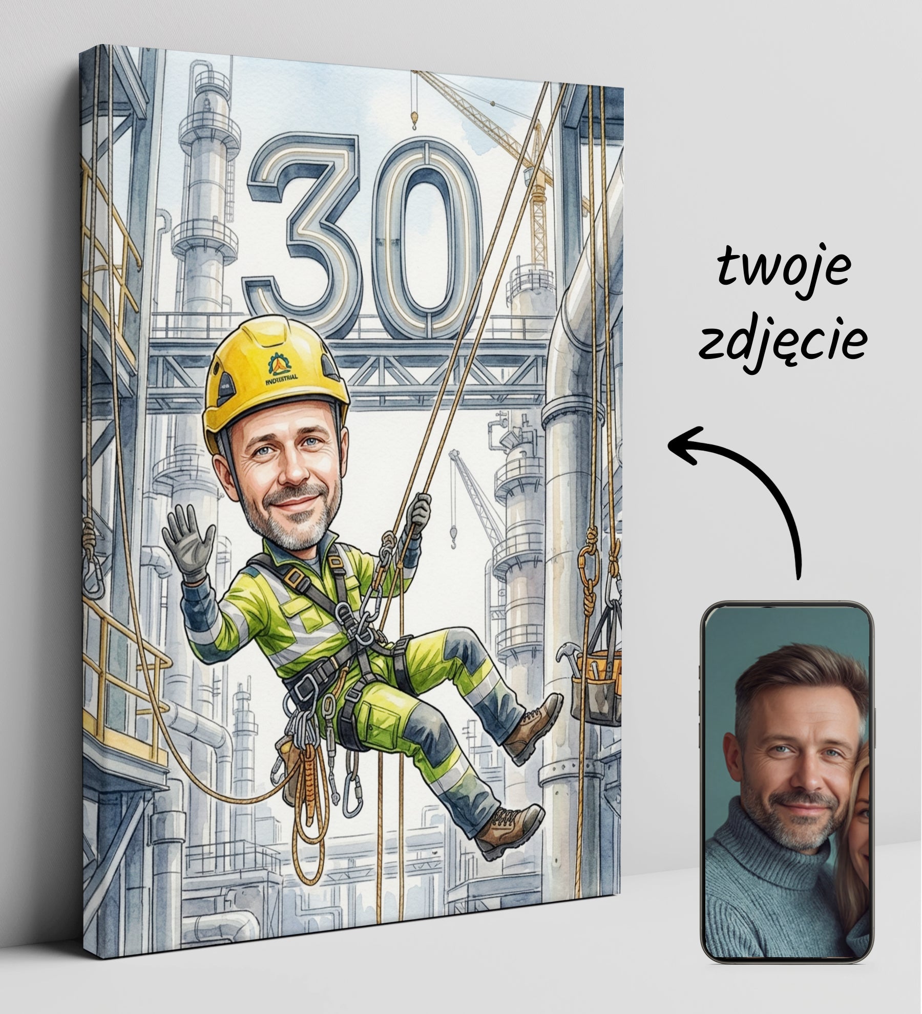 Pomysł na prezent dla alpinisty przemysłowego - karykatura ze zdjęcia glowne