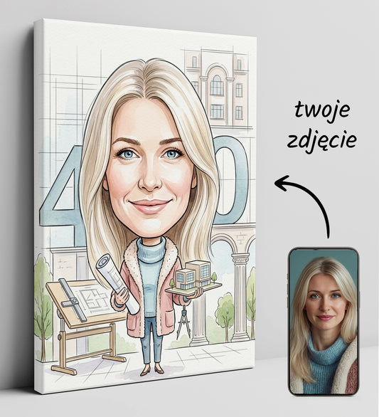 Karykatura architektki na 40 urodziny - personalizowany prezent glowne
