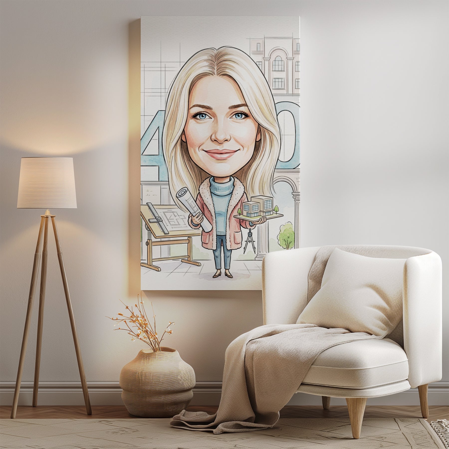 Karykatura architektki na 40 urodziny - personalizowany prezent mockup 2