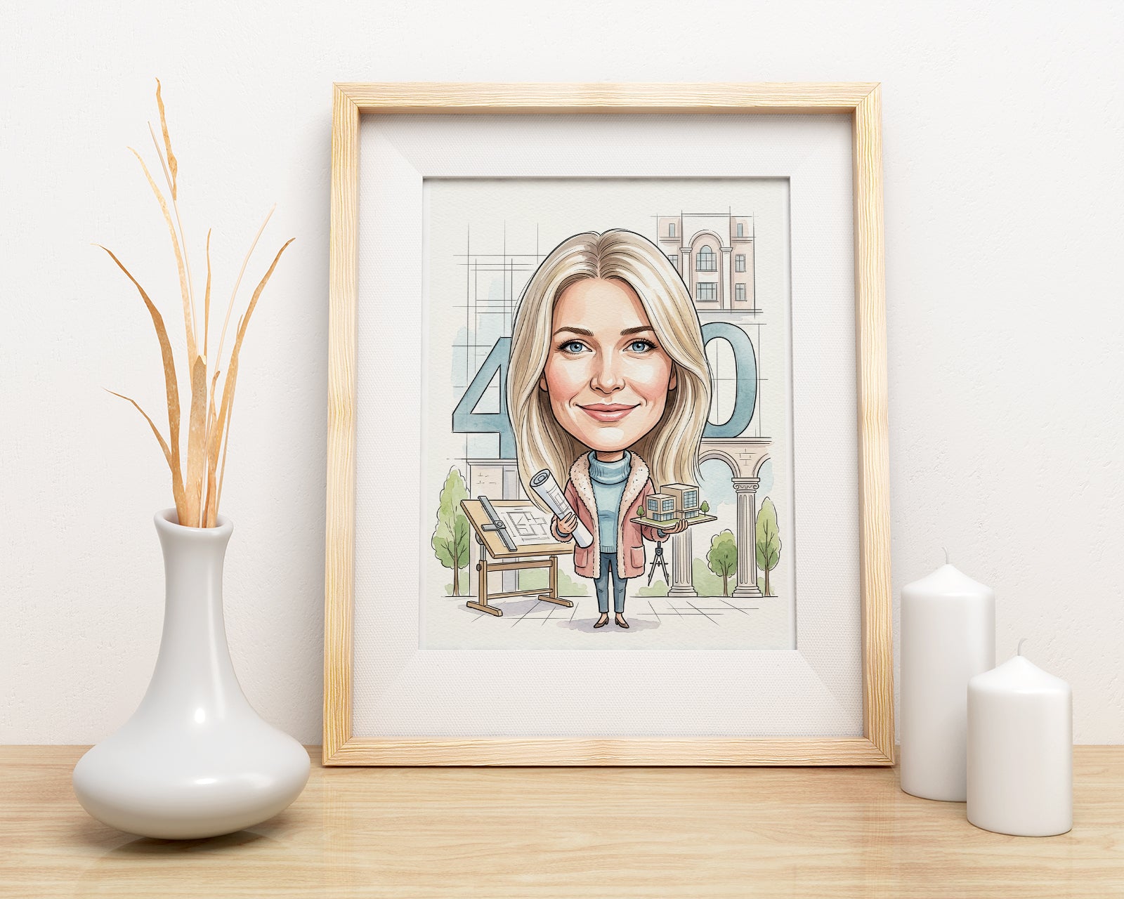 Karykatura architektki na 40 urodziny - personalizowany prezent mockup 3