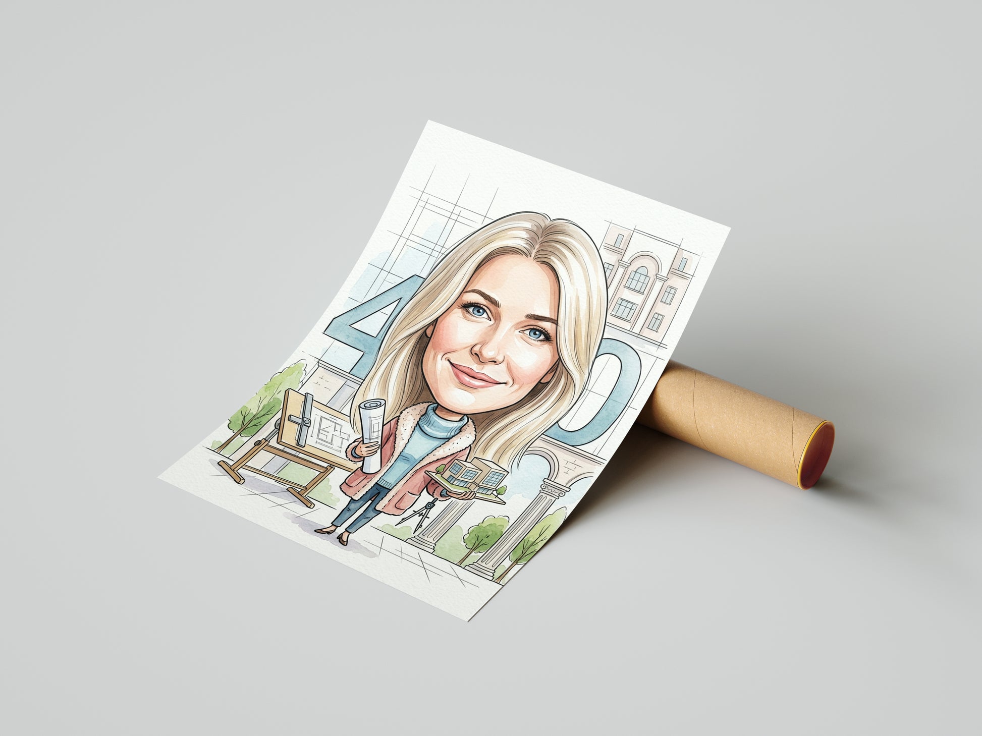 Karykatura architektki na 40 urodziny - personalizowany prezent mockup 4