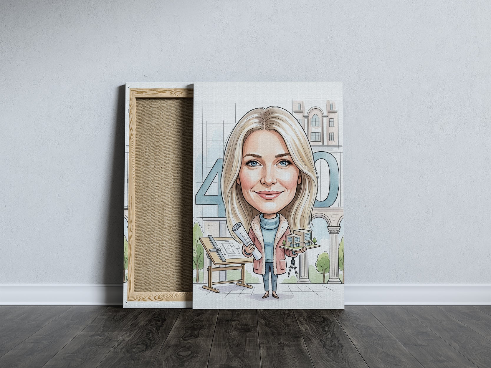 Karykatura architektki na 40 urodziny - personalizowany prezent mockup 5