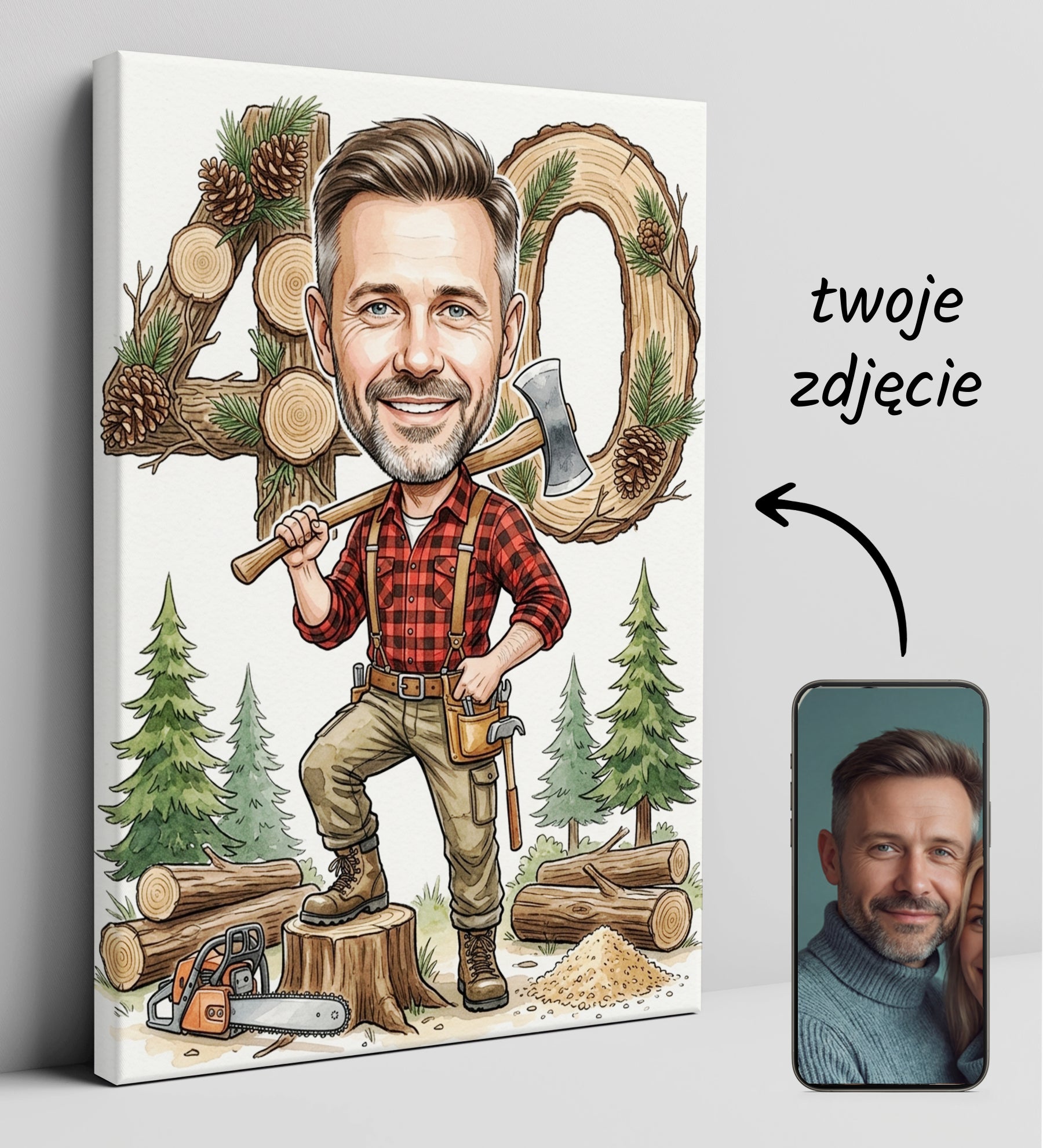 Pomysł na prezent dla drwala - karykatura na 40 urodziny glowne