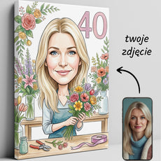 Karykatura florystka na 40 urodziny - personalizowany prezent glowne