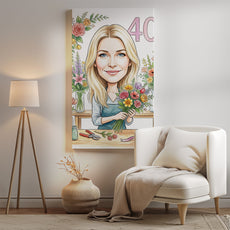 Karykatura florystka na 40 urodziny - personalizowany prezent mockup 2