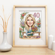 Karykatura florystka na 40 urodziny - personalizowany prezent mockup 3