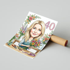 Karykatura florystka na 40 urodziny - personalizowany prezent mockup 4