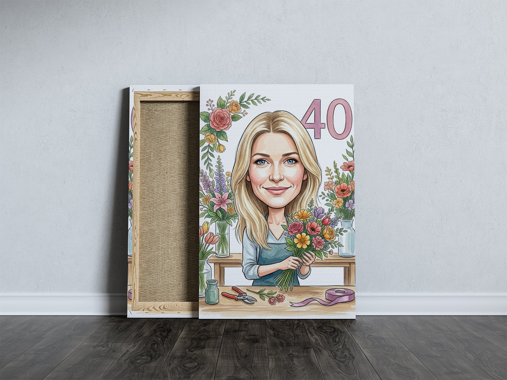 Karykatura florystka na 40 urodziny - personalizowany prezent mockup 5