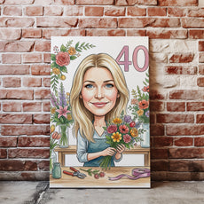 Karykatura florystka na 40 urodziny - personalizowany prezent nacegle