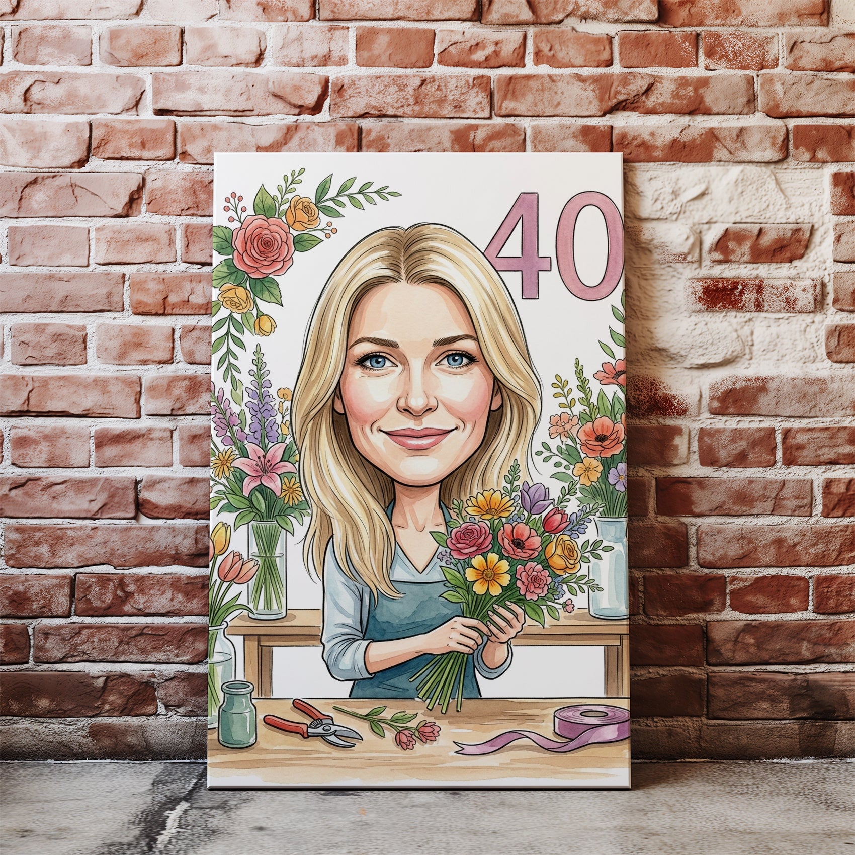 Karykatura florystka na 40 urodziny - personalizowany prezent nacegle