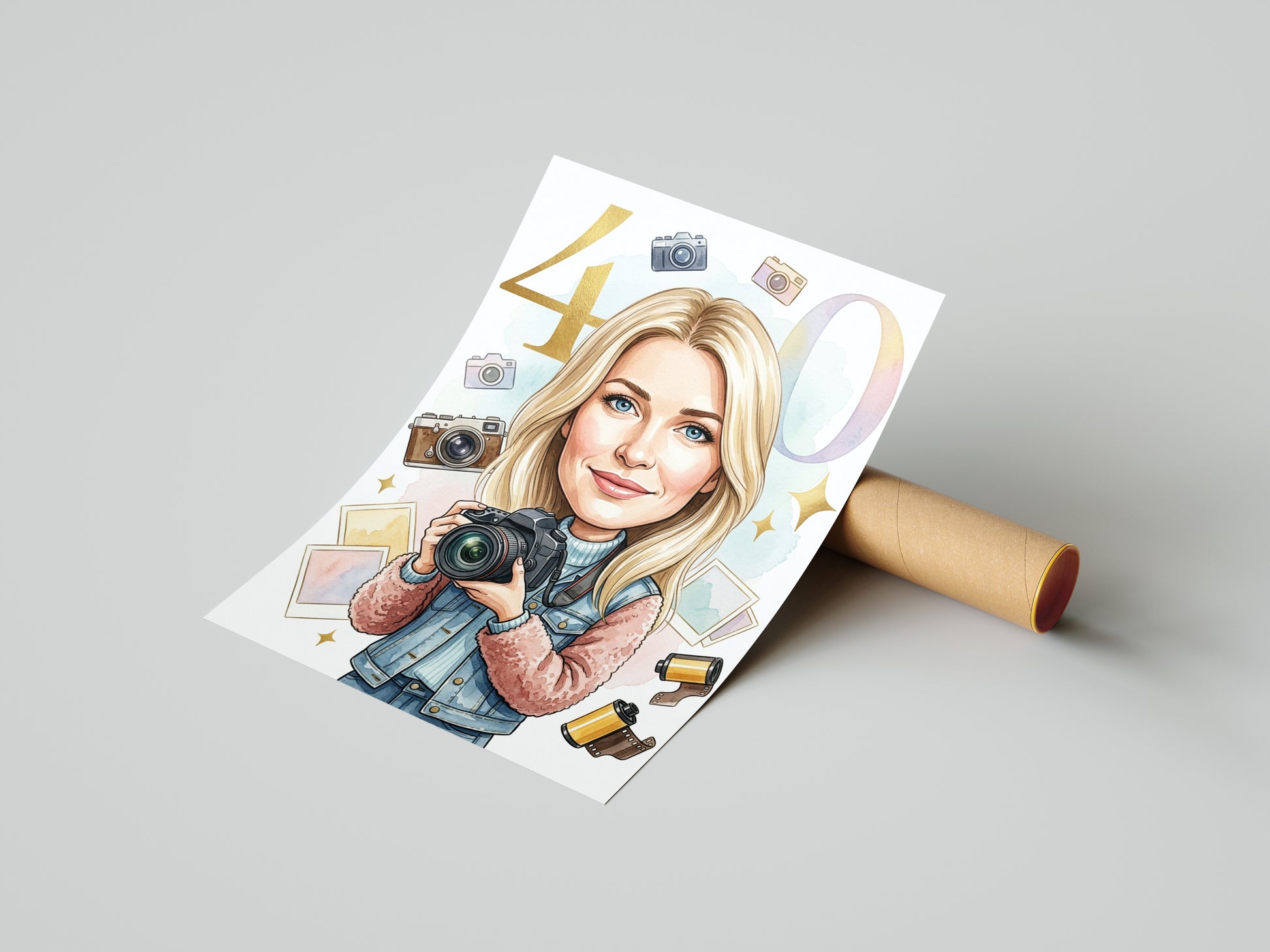 Karykatura fotografki na 40 urodziny - personalizowany prezent mockup 4