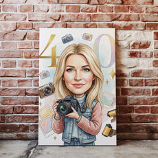 Karykatura fotografki na 40 urodziny - personalizowany prezent nacegle