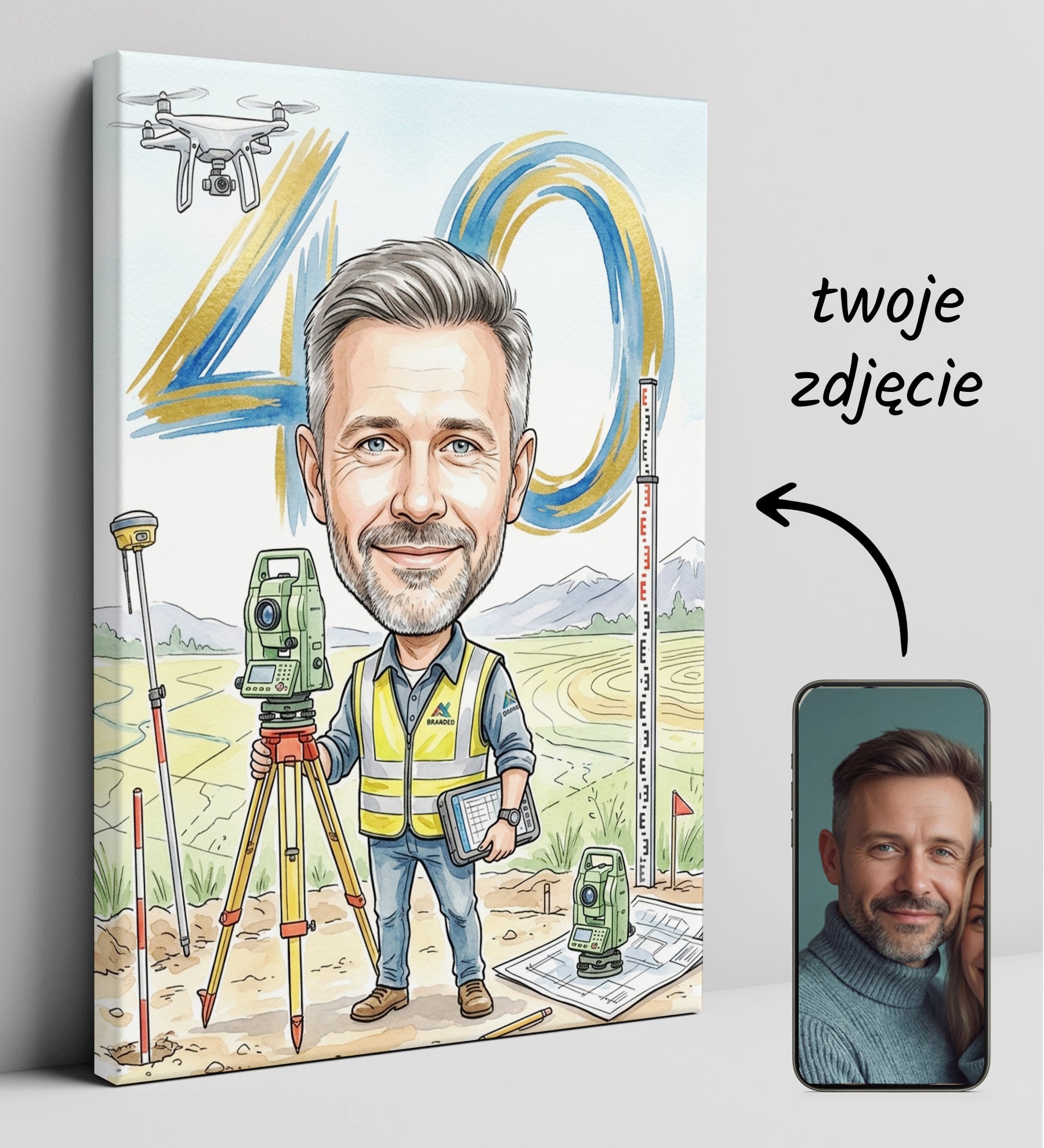Pomysł na prezent dla geodety - karykatura na 40 urodziny ze zdjęcia glowne