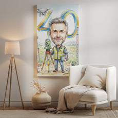 Pomysł na prezent dla geodety - karykatura na 40 urodziny ze zdjęcia mockup 2