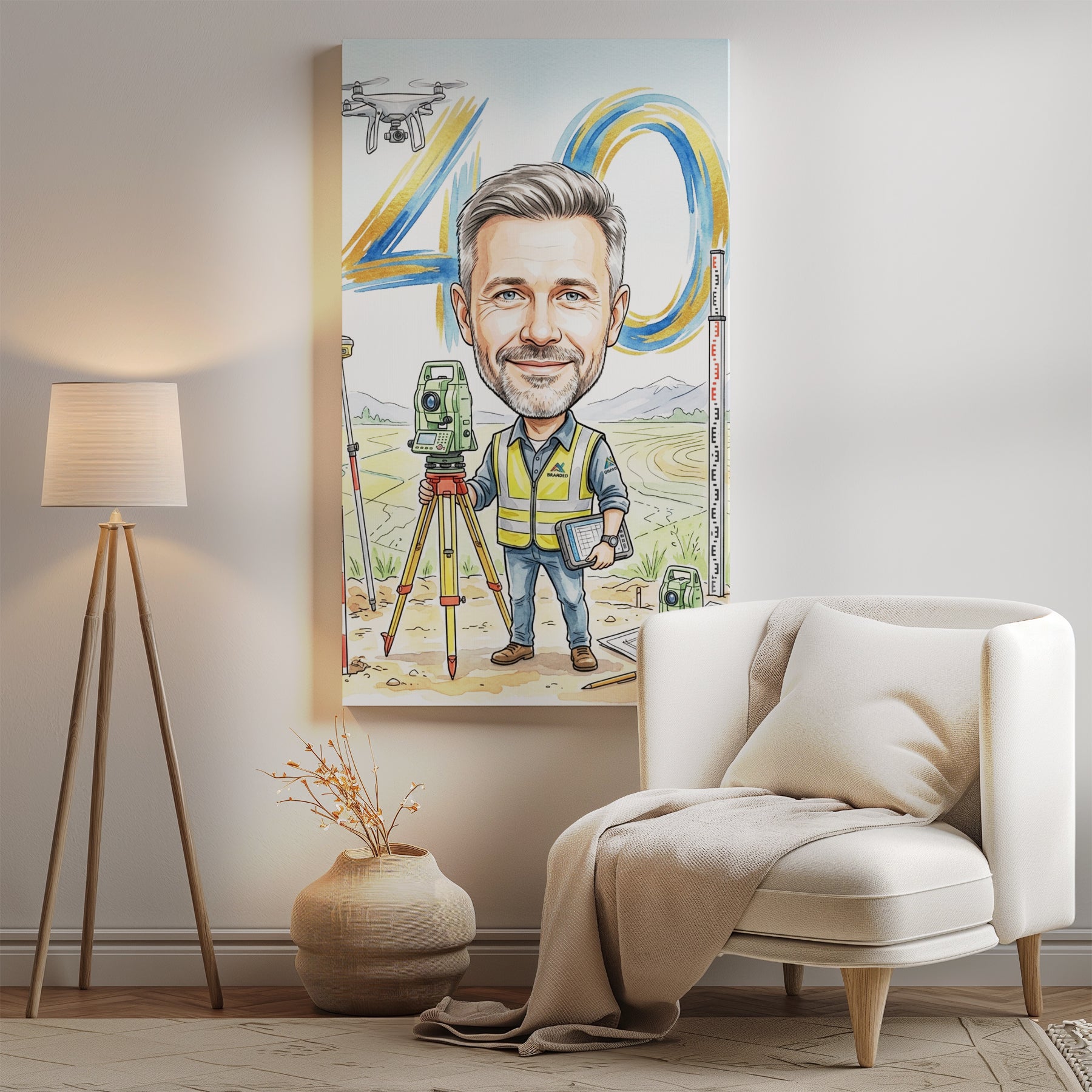 Pomysł na prezent dla geodety - karykatura na 40 urodziny ze zdjęcia mockup 2