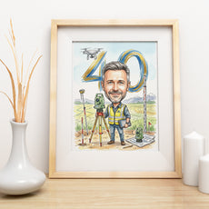 Pomysł na prezent dla geodety - karykatura na 40 urodziny ze zdjęcia mockup 3