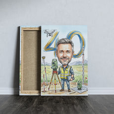 Pomysł na prezent dla geodety - karykatura na 40 urodziny ze zdjęcia mockup 5