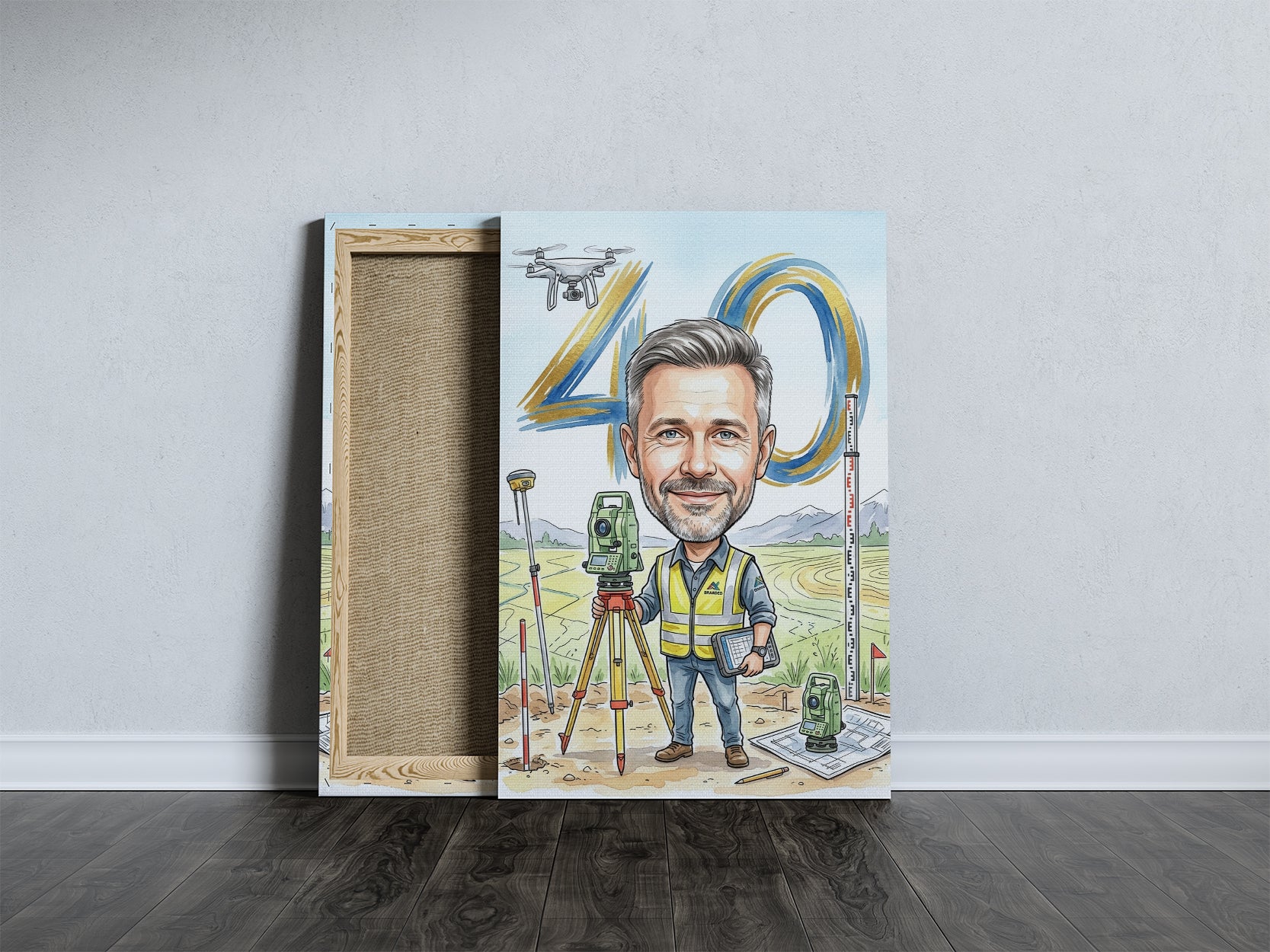 Pomysł na prezent dla geodety - karykatura na 40 urodziny ze zdjęcia mockup 5
