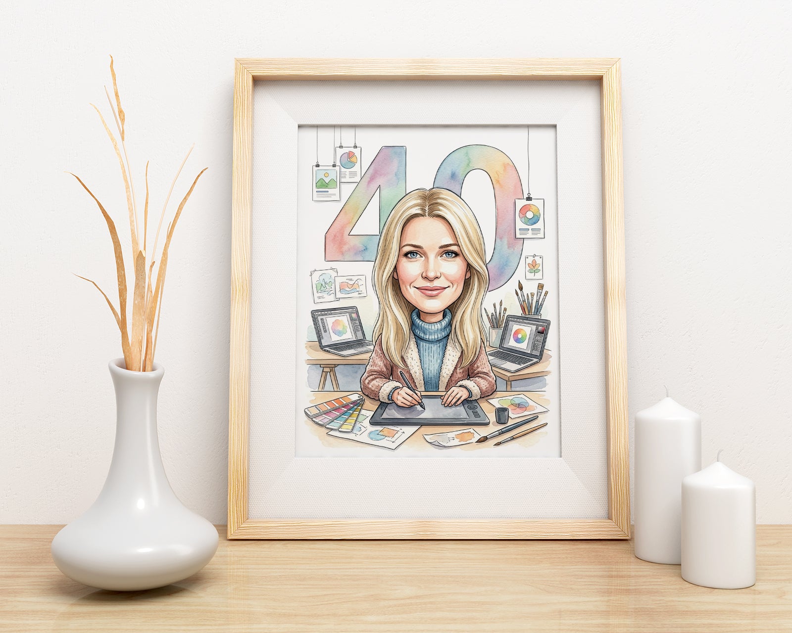 Karykatura graficzki na 40 Urodziny - Personalizowany Prezent mockup 3