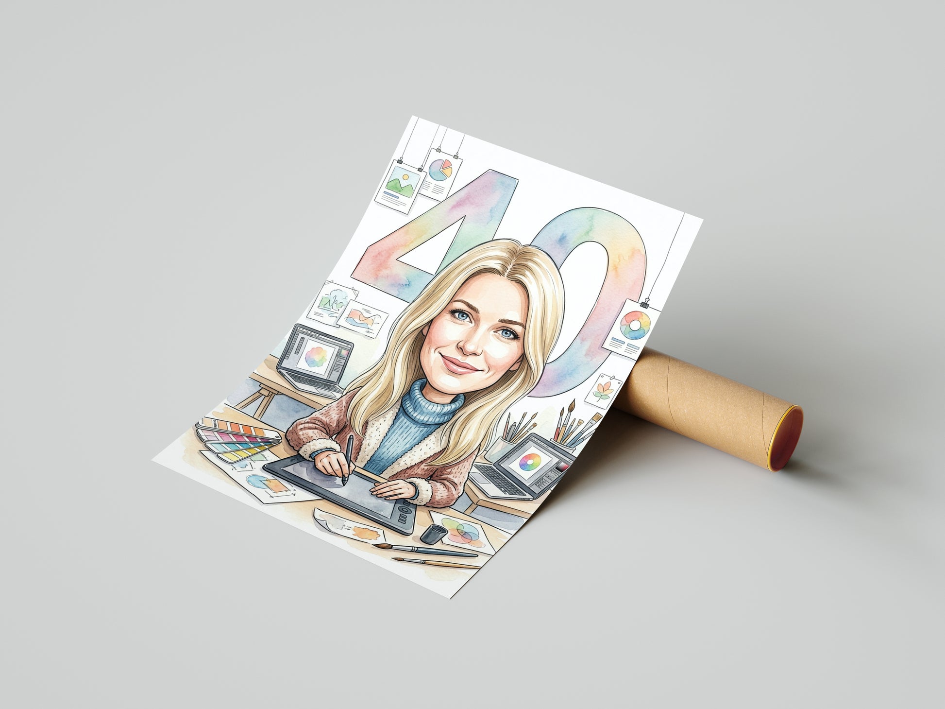 Karykatura graficzki na 40 Urodziny - Personalizowany Prezent mockup 4
