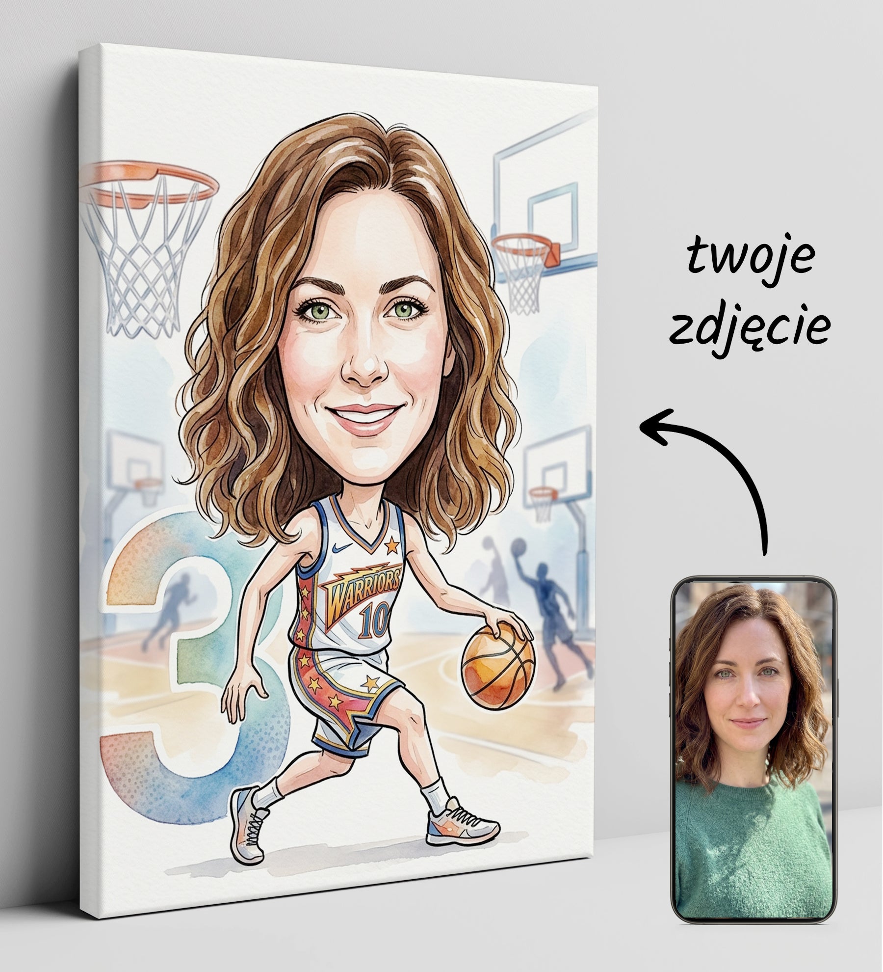 Pomysł na prezent dla koszykarki – karykatura personalizowana ze glowne