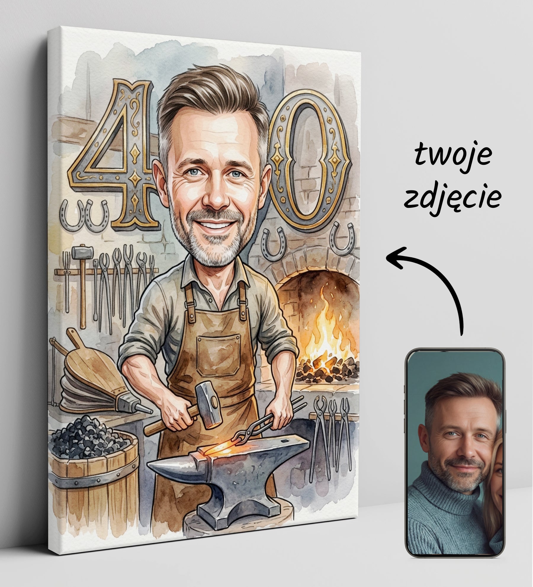 Pomysł na prezent dla kowala - karykatura na 40 urodziny glowne