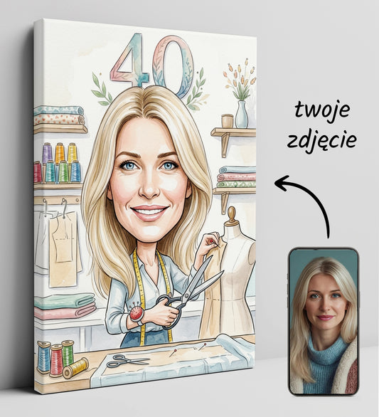 Karykatura krawcowej na 40 Urodziny - Personalizowany Prezent glowne