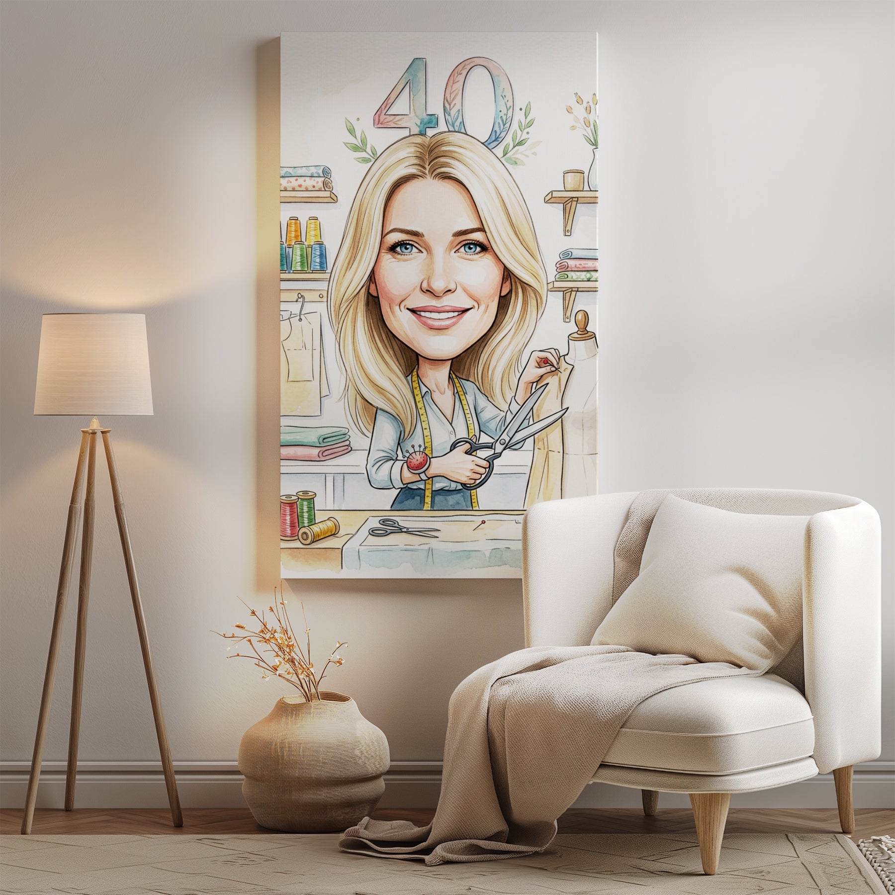 Karykatura krawcowej na 40 Urodziny - Personalizowany Prezent mockup 2