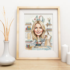 Karykatura krawcowej na 40 Urodziny - Personalizowany Prezent mockup 3