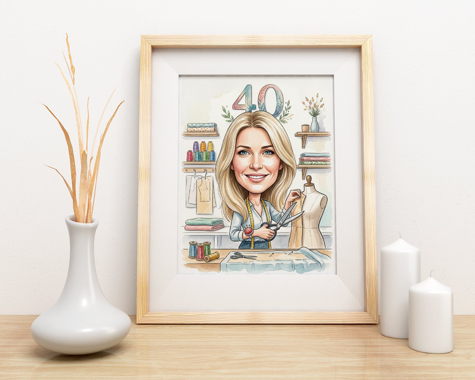 Karykatura krawcowej na 40 Urodziny - Personalizowany Prezent mockup 3