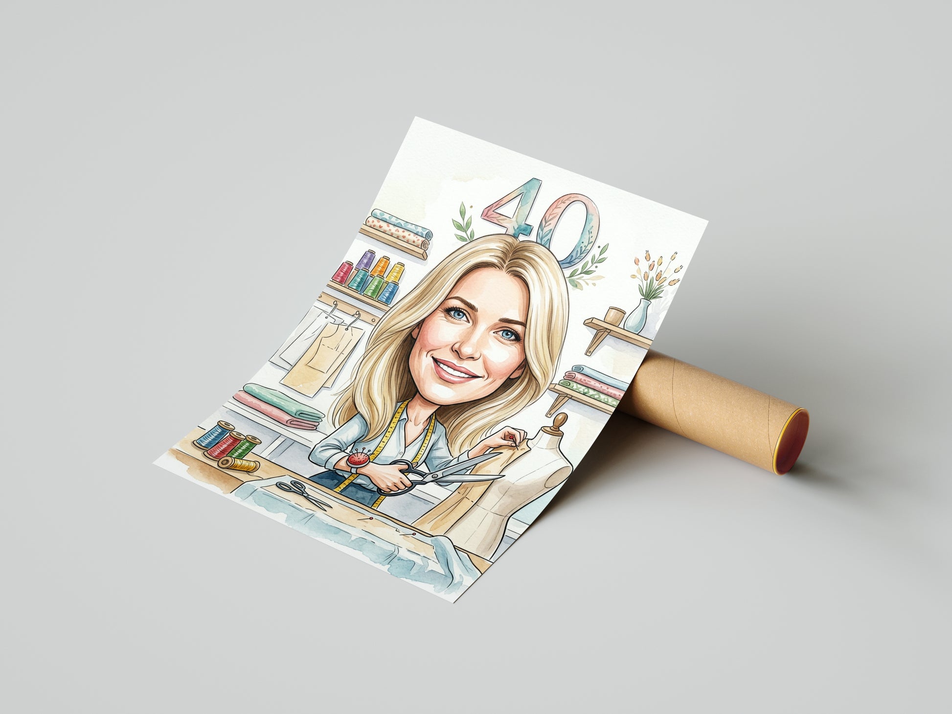 Karykatura krawcowej na 40 Urodziny - Personalizowany Prezent mockup 4