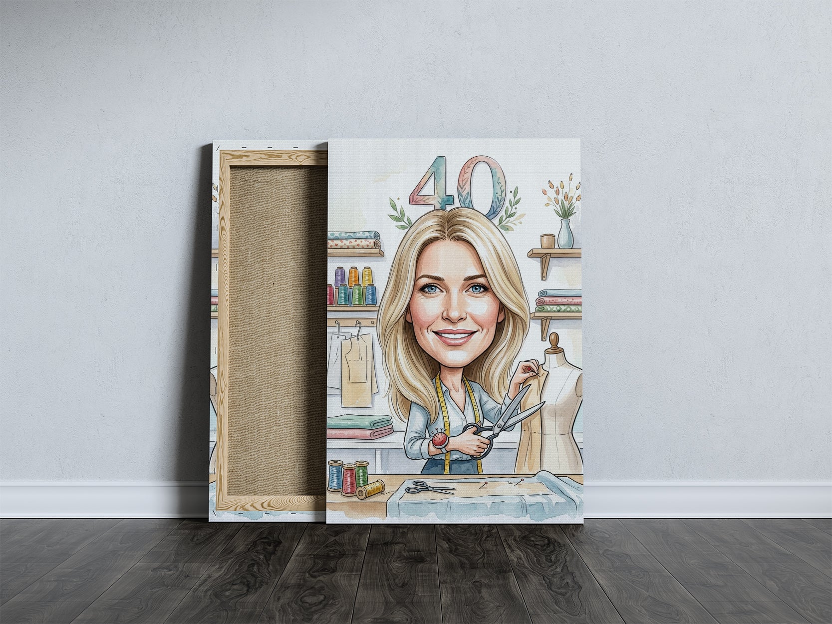Karykatura krawcowej na 40 Urodziny - Personalizowany Prezent mockup 5
