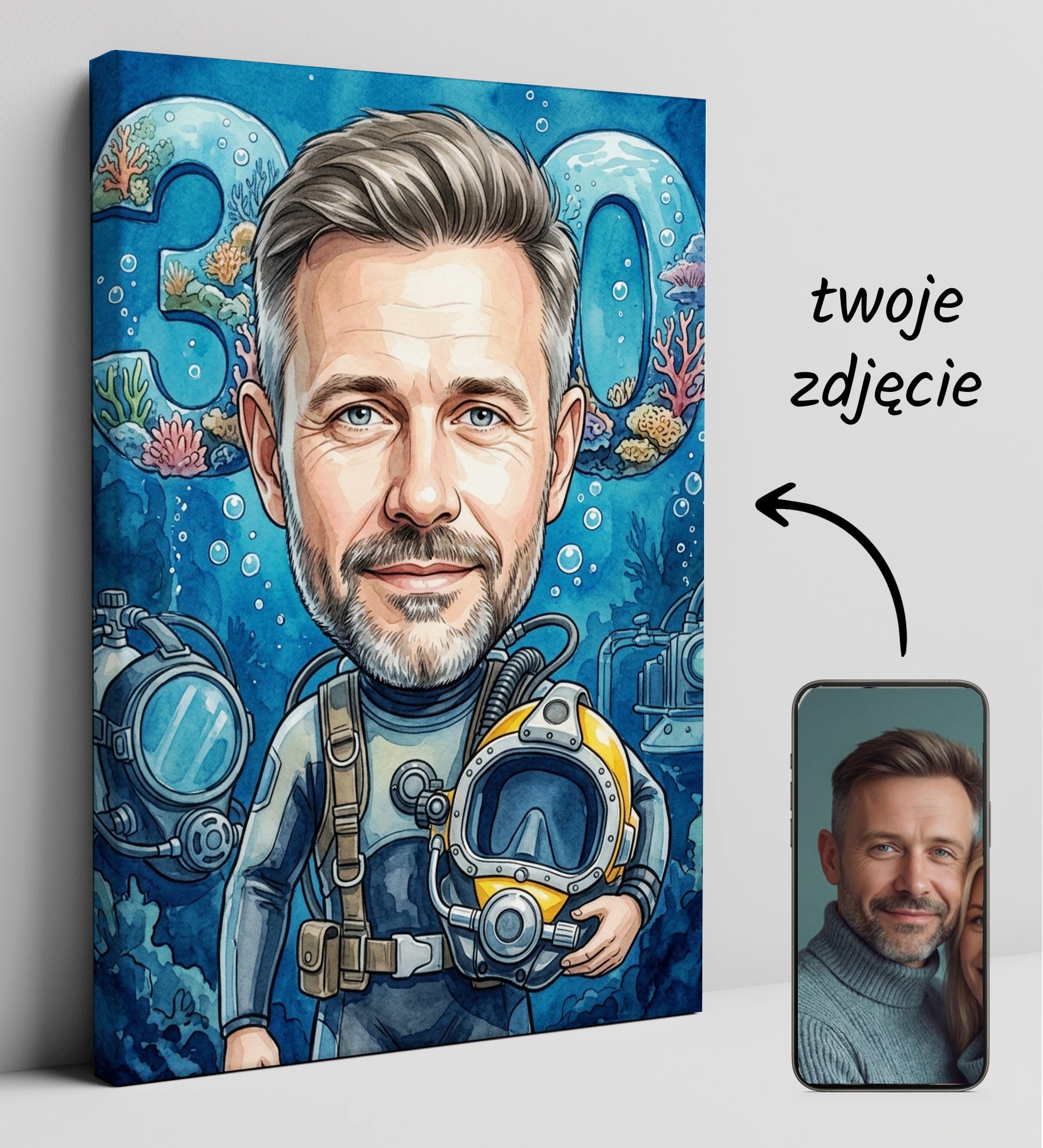 Pomysł na prezent dla nurka zawodowego - karykatura ze zdjęcia glowne