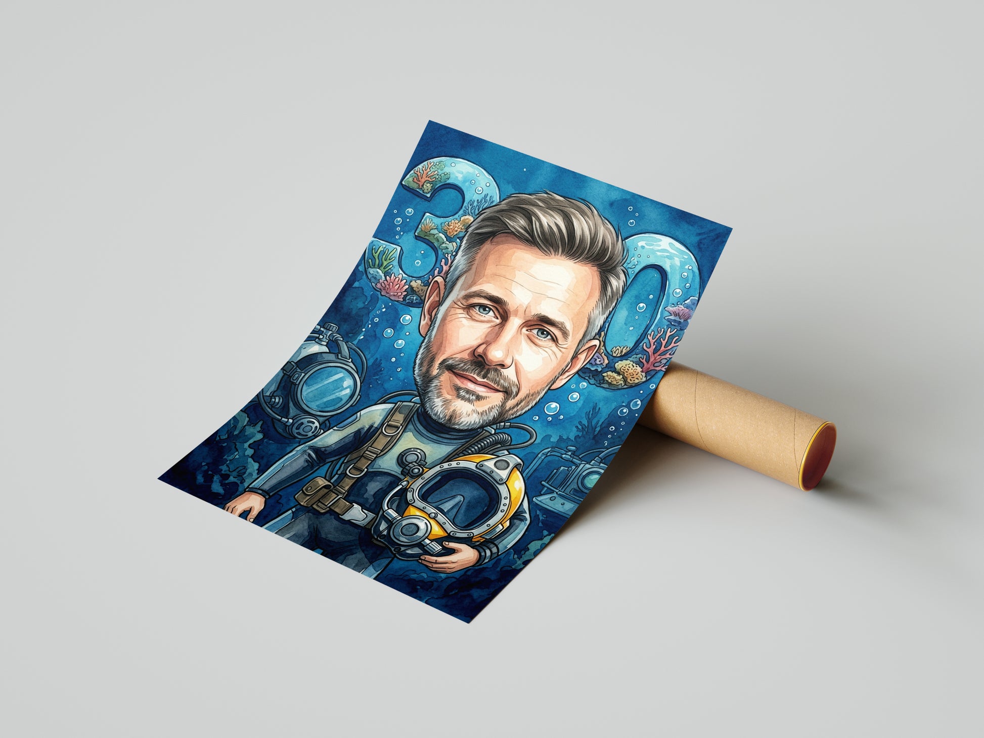 Pomysł na prezent dla nurka zawodowego - karykatura ze zdjęcia mockup 4