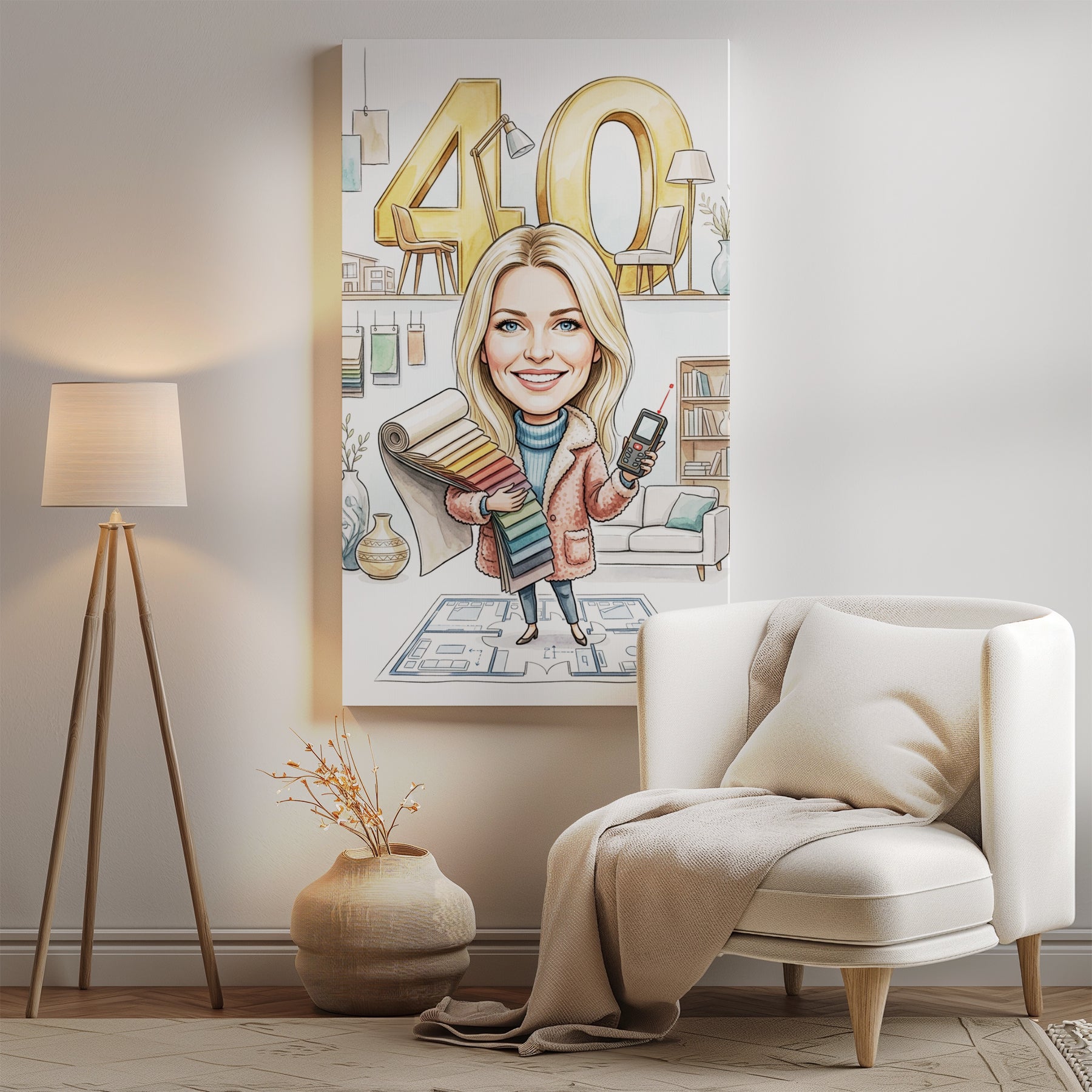 Karykatura projektantka wnętrz na 40 Urodziny - Personalizowany mockup 2