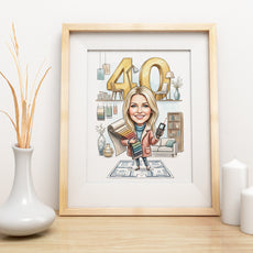 Karykatura projektantka wnętrz na 40 Urodziny - Personalizowany mockup 3