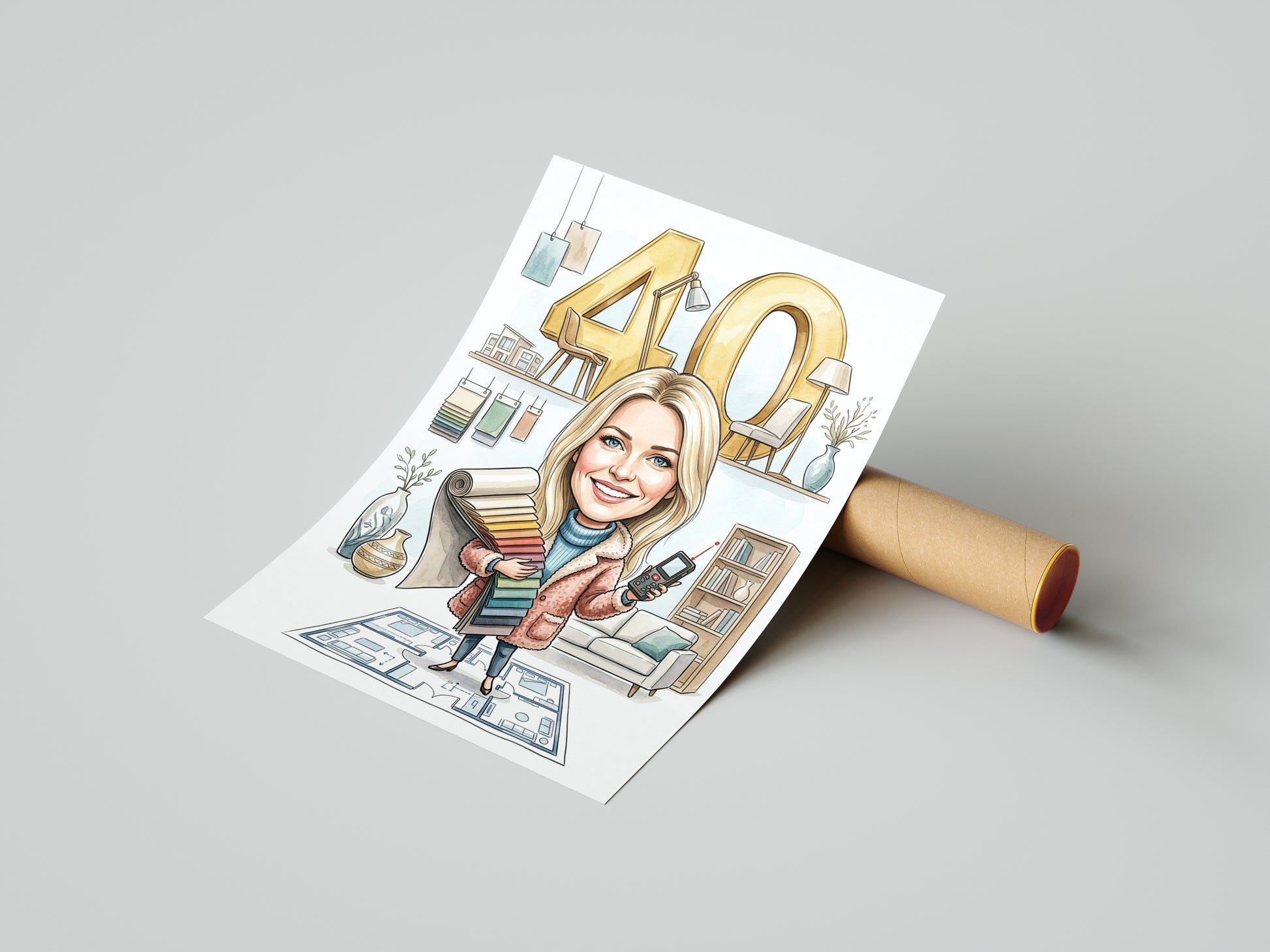 Karykatura projektantka wnętrz na 40 Urodziny - Personalizowany mockup 4