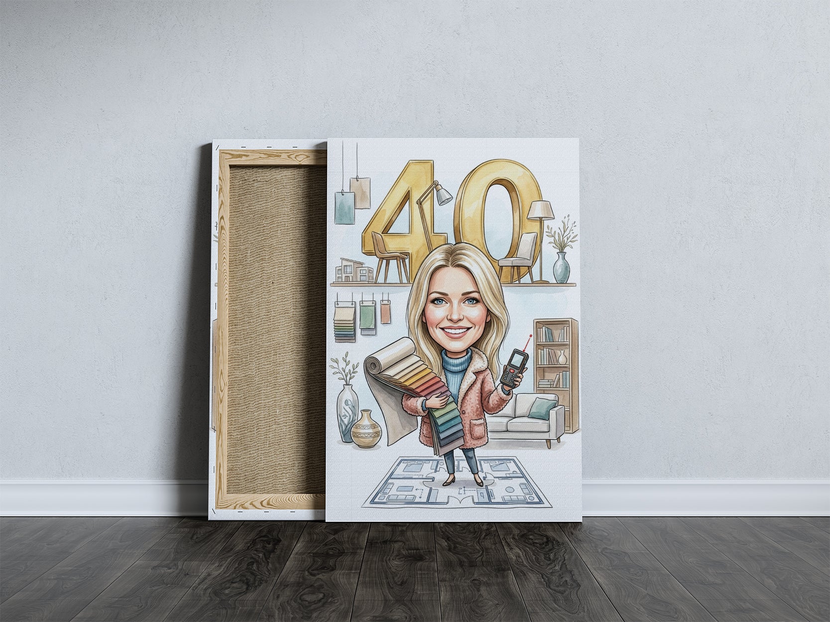 Karykatura projektantka wnętrz na 40 Urodziny - Personalizowany mockup 5
