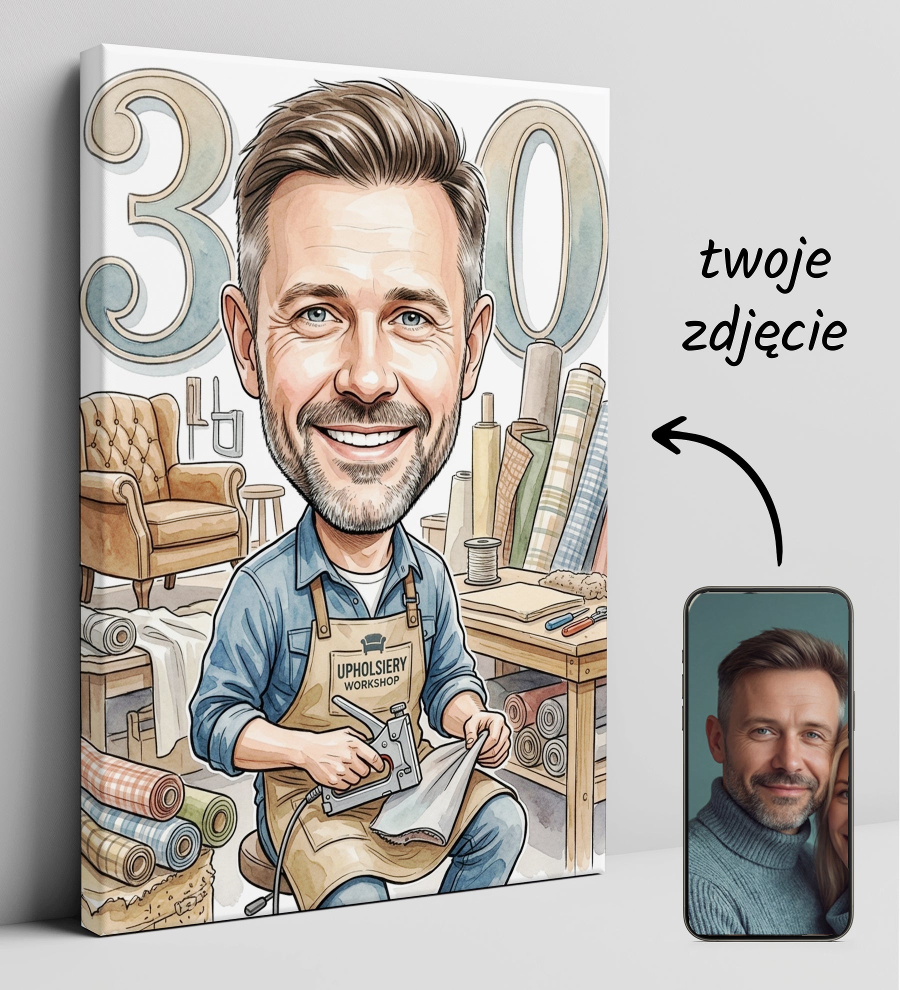 Pomysł na prezent dla tapicera - karykatura ze zdjęcia glowne